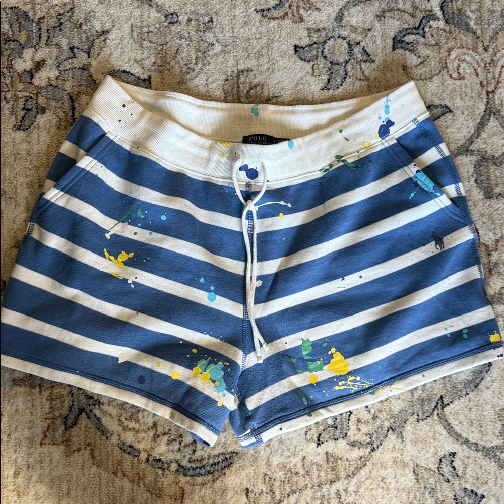 Polo Ralph Lauren Paint-Splatter Striped Fleece Shorts | Size L | MSRP $138 USD